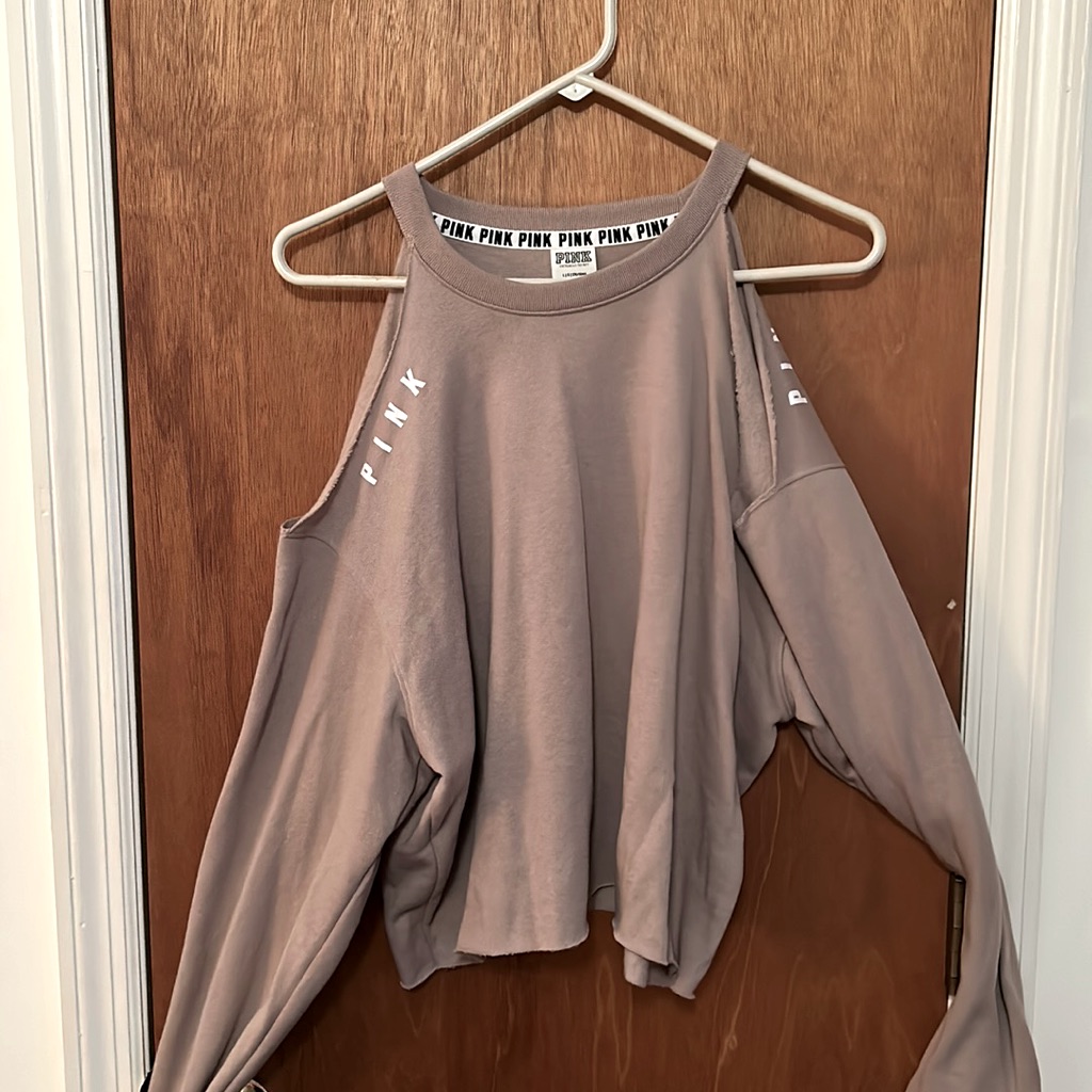 Victoria Secret, Off Shoulder Fawn Brown Sweat Shirt Large